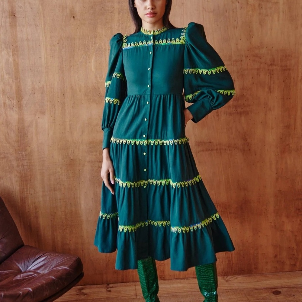 CeliaB Green Dress with Yellow Detailing
